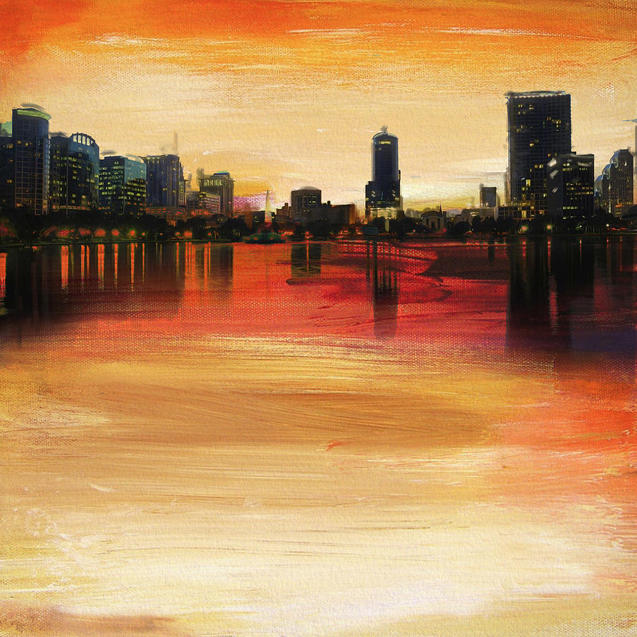 900x900 Orlando City Skyline Painting By Corporate Art Task Force - Skyline Painting