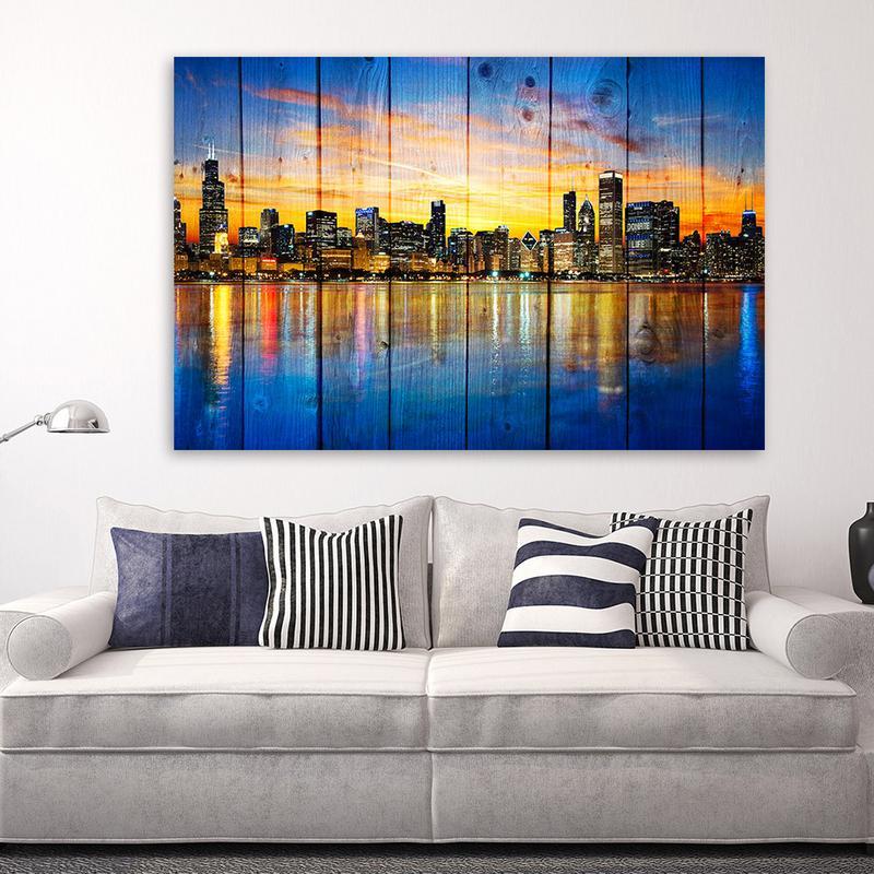 800x800 Wood Chicago Amazing Colorful Skyline Canvas Chicago Skyline Wall - Skyline Painting