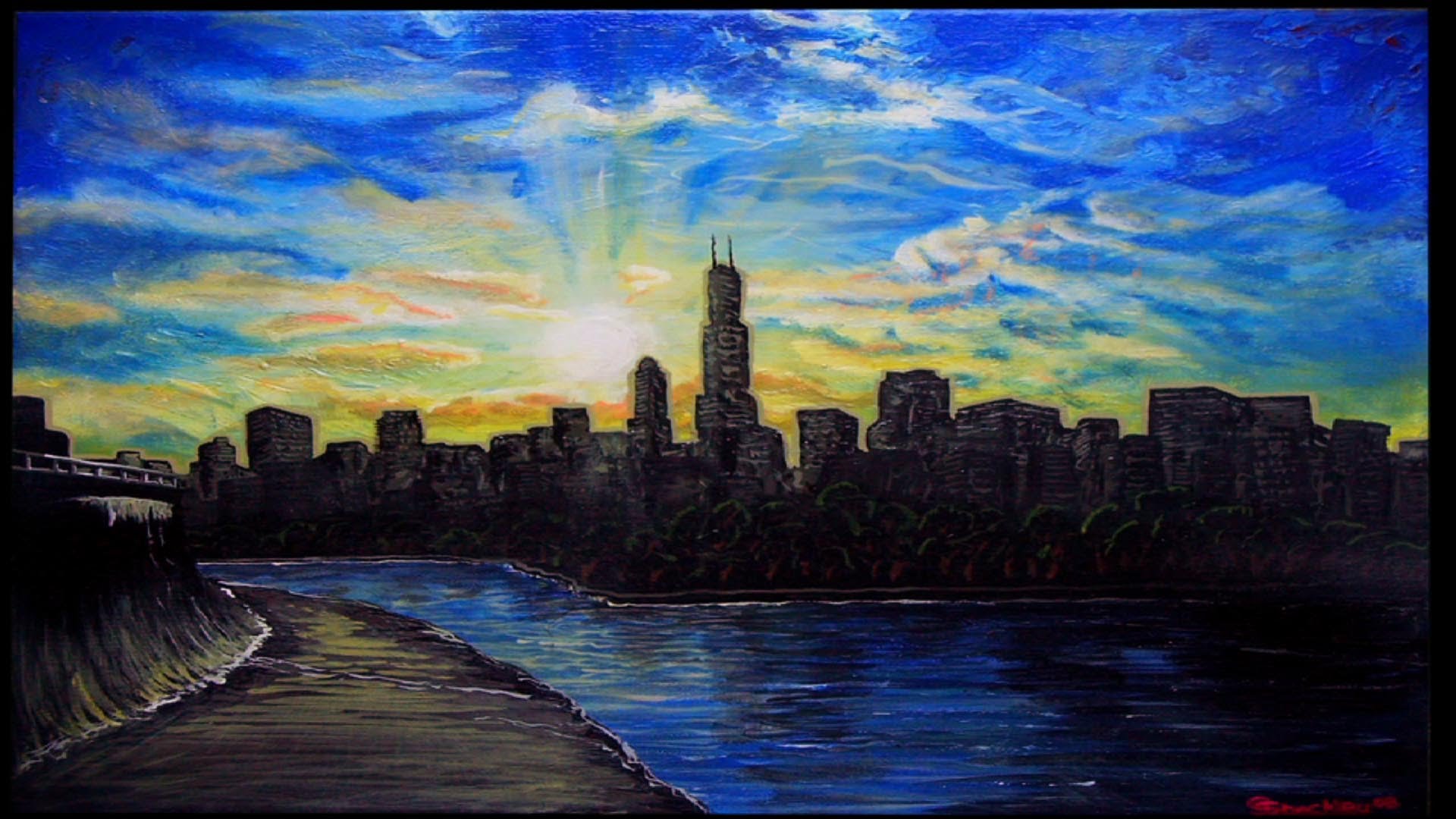 1920x1080 Chicago Skyline Painting In Stop Motion - Skyline Painting