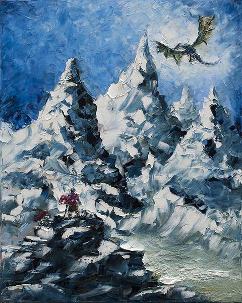480x600 Skyrim Art Dragonborn Battle With Dragon Nelsonmakesart - Skyrim Painting