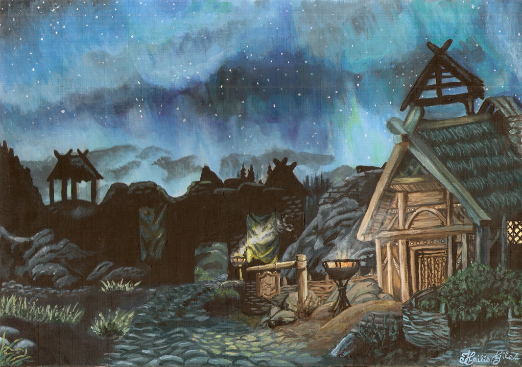 1066x749 Skyrim Aurora By Xpoison Stitchesx - Skyrim Painting