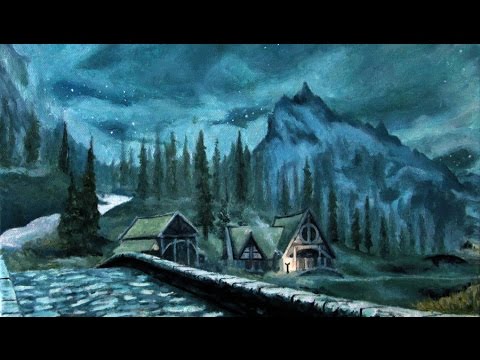 480x360 Skyrim Nightscape Oil Painting Timelapse - Skyrim Painting
