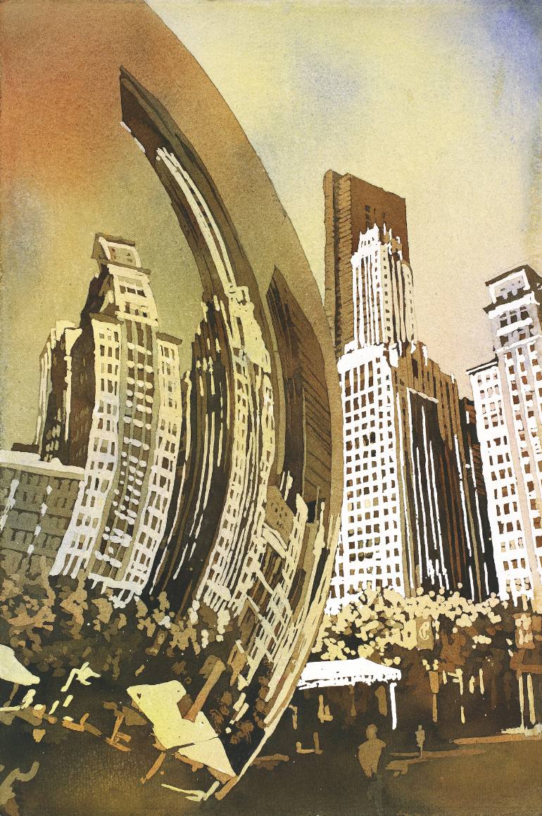 770x1159 Saatchi Art Watercolor Painting Of Cloud Gate (Chicago Bean - Skyscraper Painting