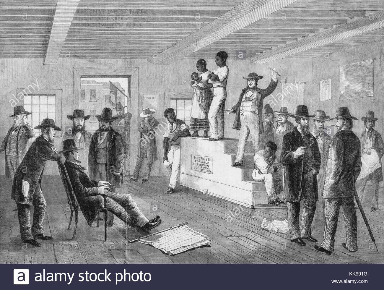 1300x981 An Etching From A Painting Of A Slave Auction, A Black Man Stands - Slave Auction Painting