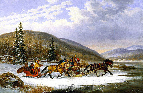 500x328 Sleigh Race Across The Ice Cornelius Krieghoff Painting - Sled Painting