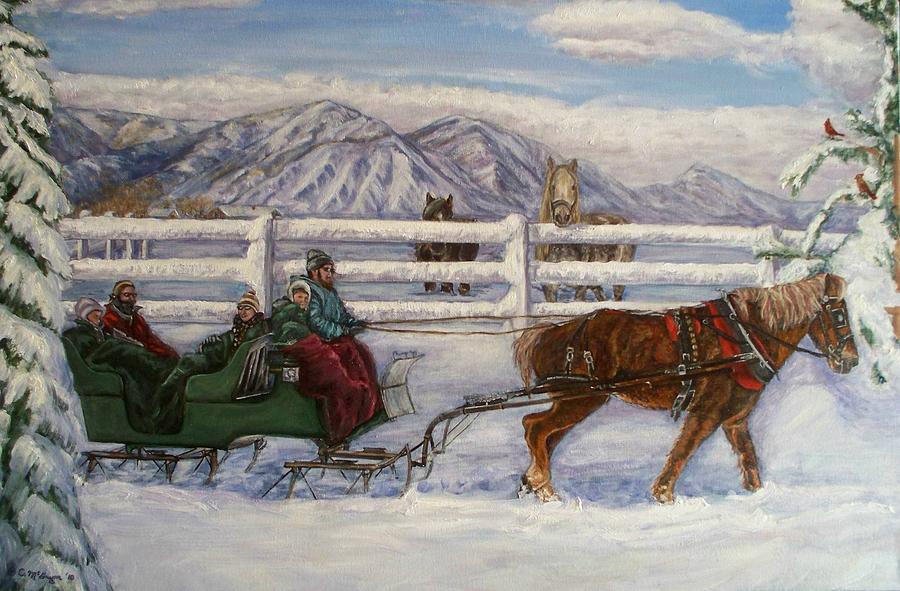 900x591 Sleigh Ride Painting By Cathy Mcgregor - Sled Painting