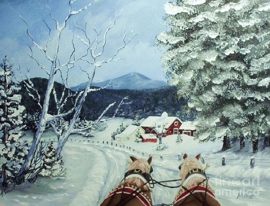900x686 Sleigh Ride Painting By Peggy Miller - Sled Painting