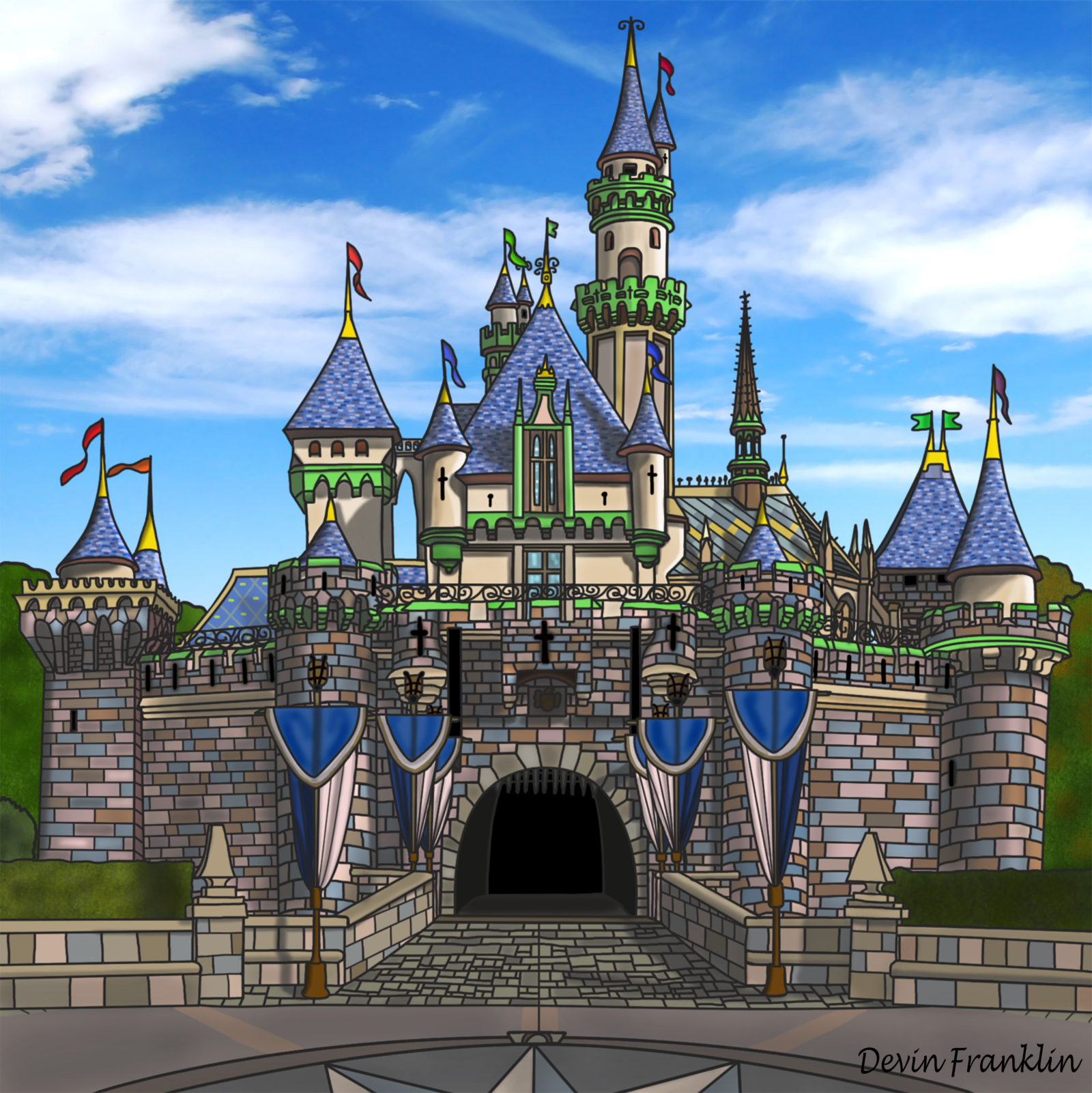 1600x1601 Sleeping Beauty Castle By Ny Disney Fan1955 - Sleeping Beauty Castle Painting