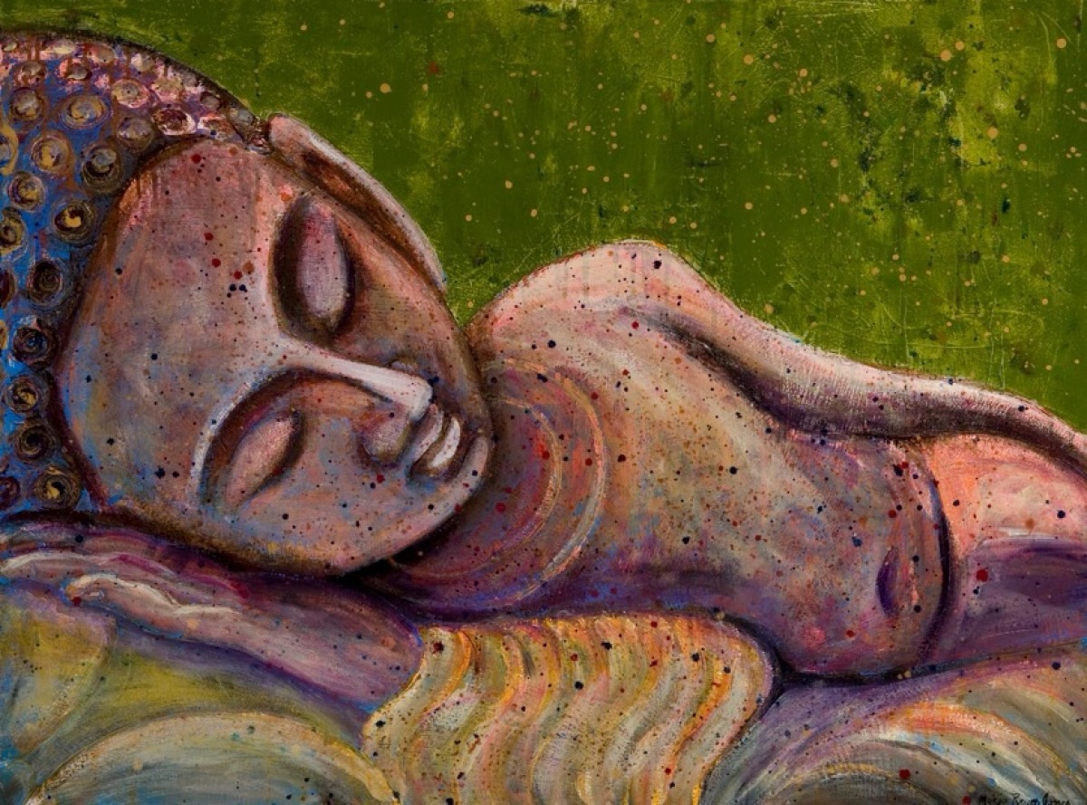 1200x889 Painting Sleeping Buddha (Original Art By Maria Reyes Jones) - Sleeping Buddha Painting