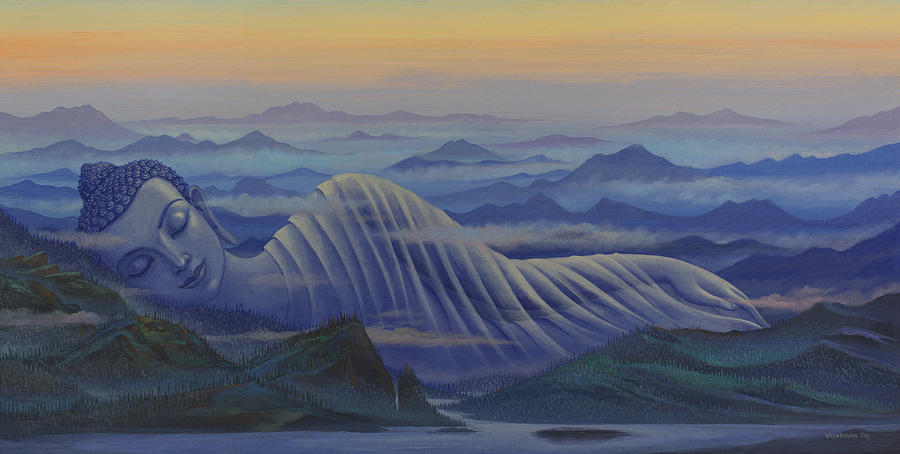 900x454 Reclining Buddha Painting By Vrindavan Das - Sleeping Buddha Painting