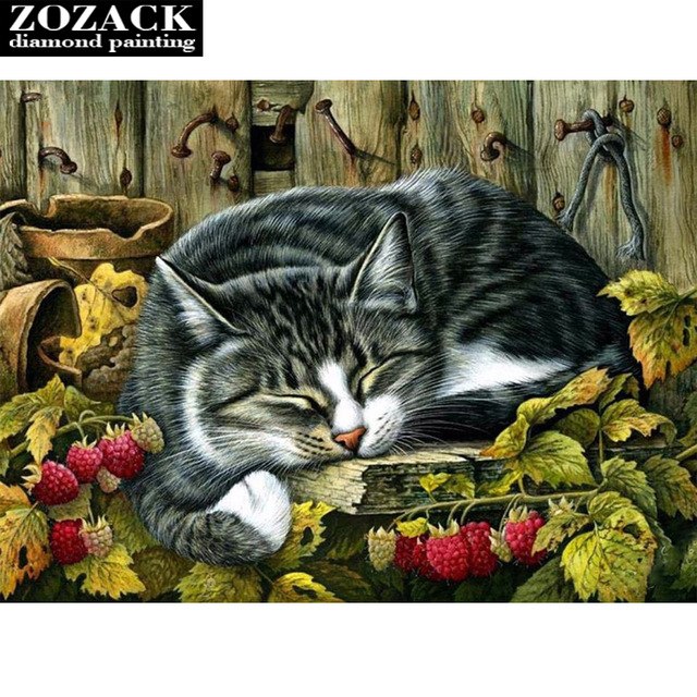 640x640 5d Diy Diamond Painting Needlework Sleeping Cat Diamond Embroidery - Sleeping Cat Painting
