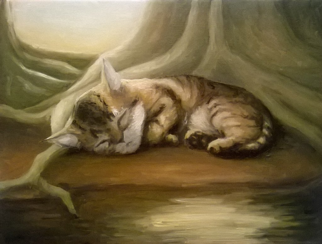1024x776 Sleeping Cat - Sleeping Cat Painting