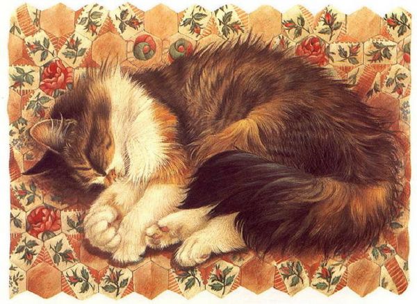 600x438 Sleeping Cat Painting. Lesley Anne Ivory - Sleeping Cat Painting