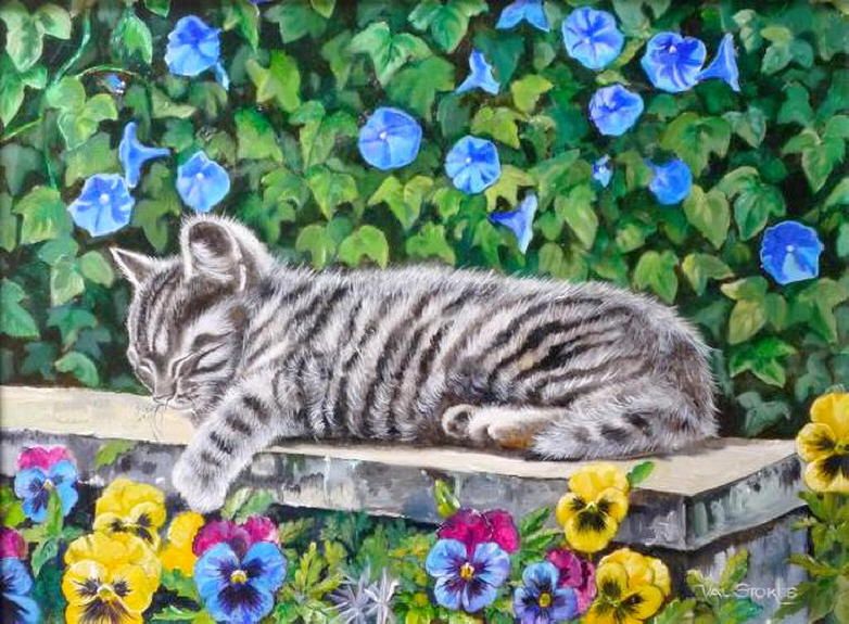 782x575 Sleeping Cat Painting. Val Stokes - Sleeping Cat Painting
