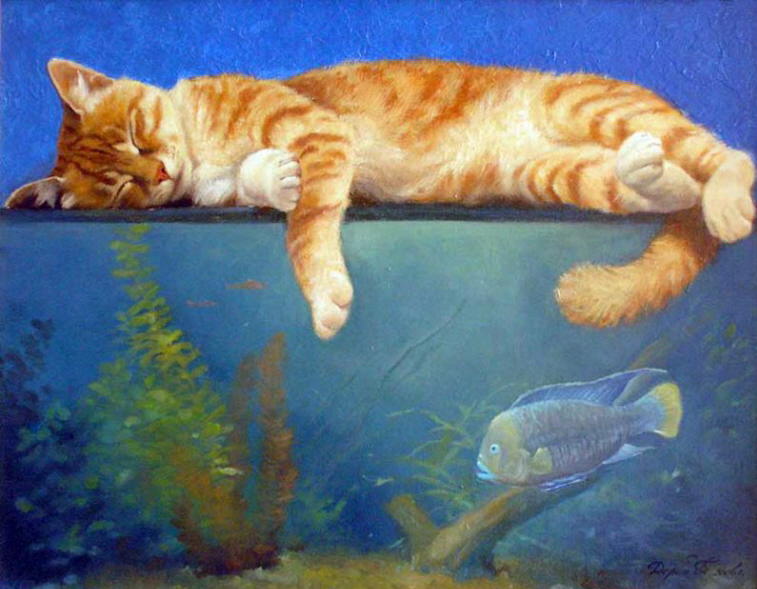 757x589 Sleeping Cat Paintings - Sleeping Cat Painting