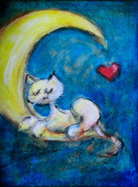 442x600 Cat Paintings Heart Sleeping Cat Painting Plethora - Sleeping Cat Painting