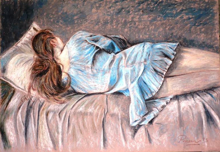 770x531 Saatchi Art Sleeping Girl Drawing By Prasun Roychoudhury - Sleeping Girl Painting