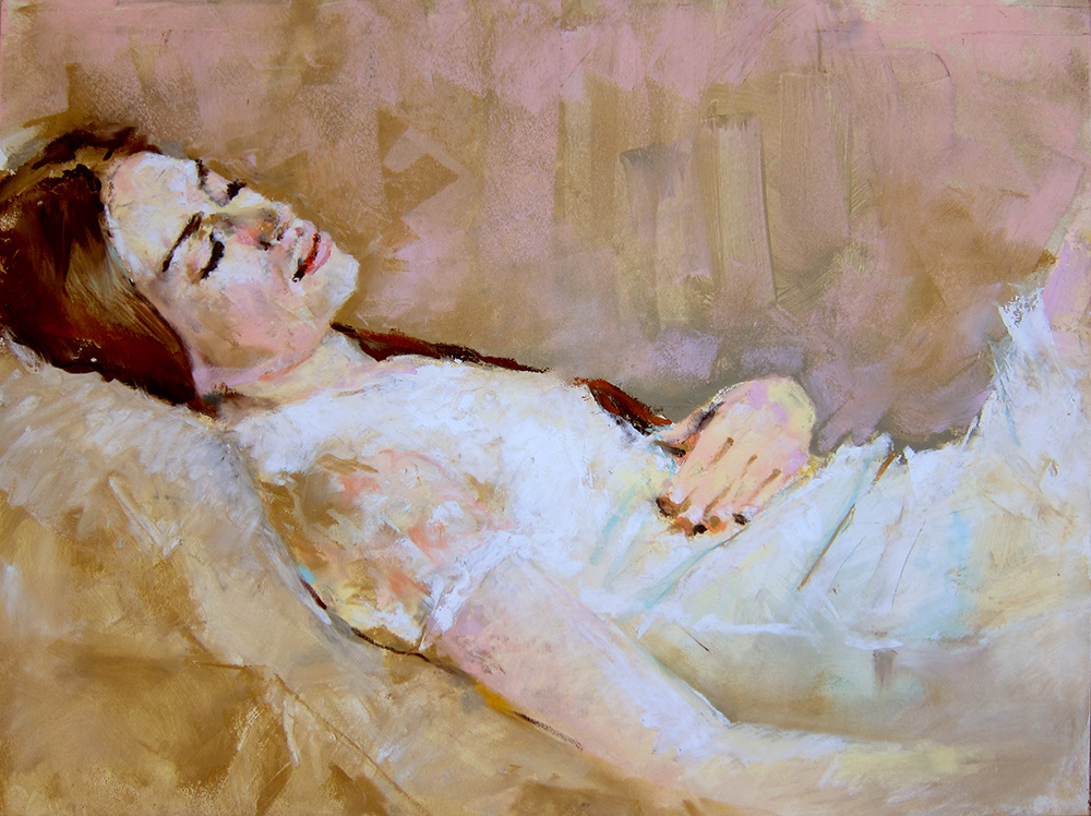 1000x748 Sleeping Girl, Oil Pastel Portrait Art - Sleeping Girl Painting