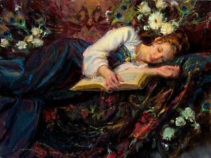 300x224 Art Oil Painting Beautiful Young Girl Sleeping With Roses Flowers - Sleeping Girl Painting