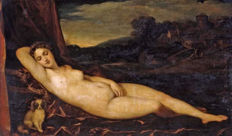 760x447 Sleeping Venus Painting Tiziano Vecellio (Titian) Oil Paintings - Sleeping Venus Painting