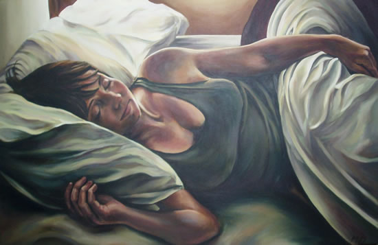 550x357 Oil Painting Of Young Woman Sleeping In Bed By Cranleigh Surrey - Sleeping Woman Painting