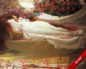 300x240 Sleeping Beauty Woman In Gown W Roses Oil Painting Art Real Canvas - Sleeping Woman Painting