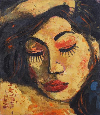 400x461 Signed Expressionist Painting Of A Sleeping Woman From Bali - Sleeping Woman Painting