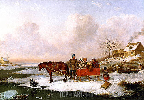 500x348 Habitant Sleigh, View Near The Canada Line Cornelius Krieghoff - Sleigh Painting