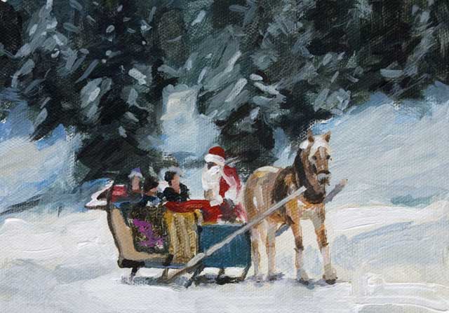 640x447 John K. Harrell Fine Art Christmas Sleigh Ride 5 X 7 Acrylic - Sleigh Painting