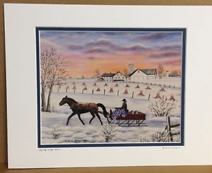 300x245 Lancaster County Amish Evening Sleigh Ride Oil Painting Print Ebay - Sleigh Painting