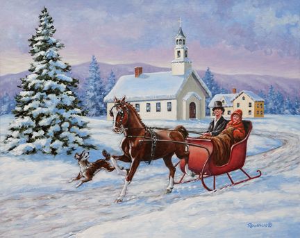 432x343 One Horse Open Sleigh - Sleigh Painting