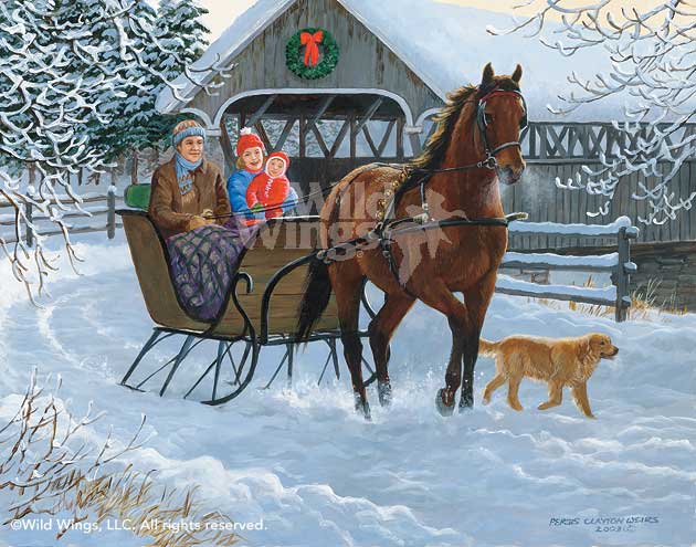 630x495 Over The River Sleigh Ride Original Acrylic Painting Wild Wings - Sleigh Painting