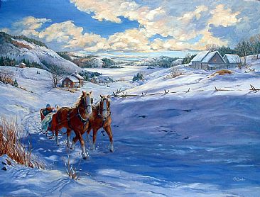 366x278 Rural Landscape With Horse Drawn Sleigh - Sleigh Painting