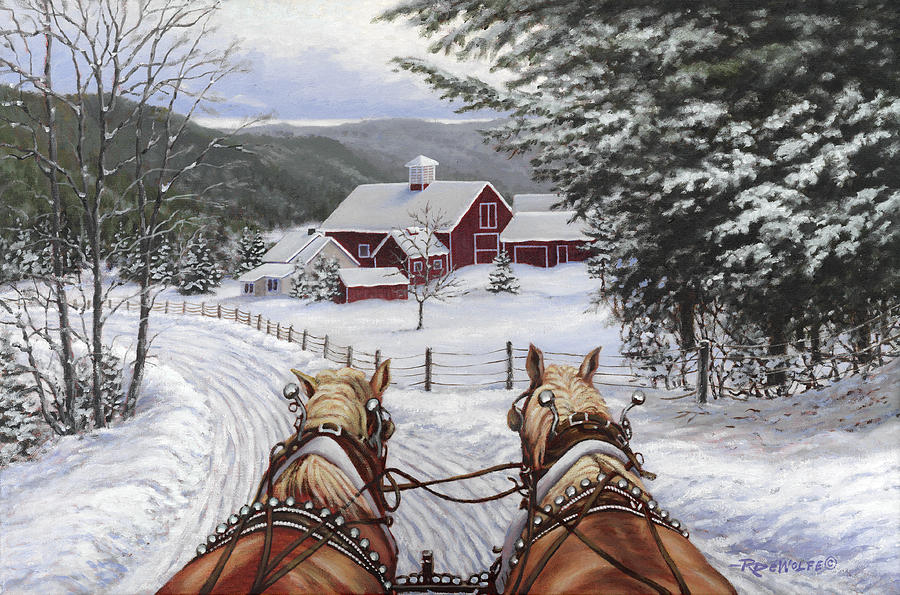 900x595 Sleigh Bells Painting By Richard De Wolfe - Sleigh Painting