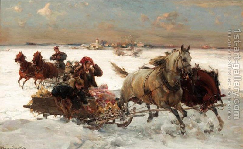 800x491 Sleigh Ride Alfred Wierusz Kowalski Reproduction 1st Art Gallery - Sleigh Painting
