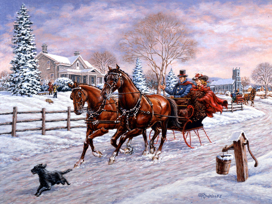 900x674 Sleigh Ride Painting By Richard De Wolfe - Sleigh Painting