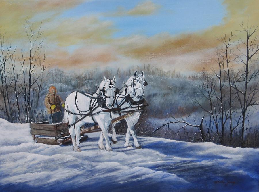 900x668 Sleigh Ride Painting By Sheila Banga - Sleigh Painting