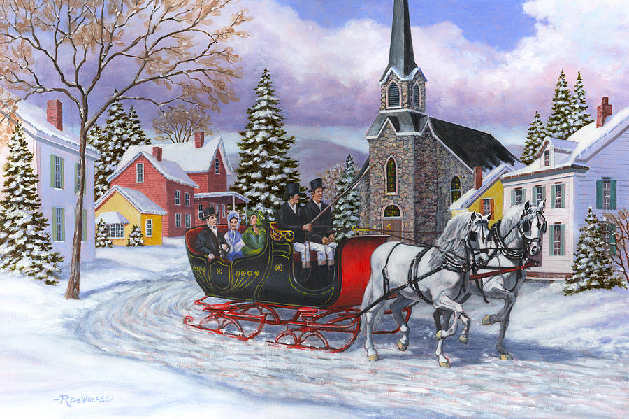900x599 Victorian Sleigh Ride Painting By Richard De Wolfe - Sleigh Painting