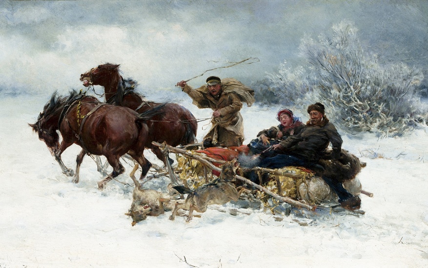 877x550 Wolves Attacking The Sleigh Painting By Alfred Kowalski Art - Sleigh Painting