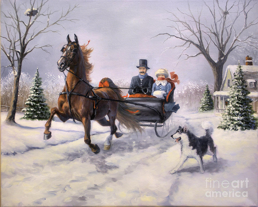 900x723 Dashing Through The Snow Ii Painting By Jeanne Newton Schoborg - Sleigh Painting