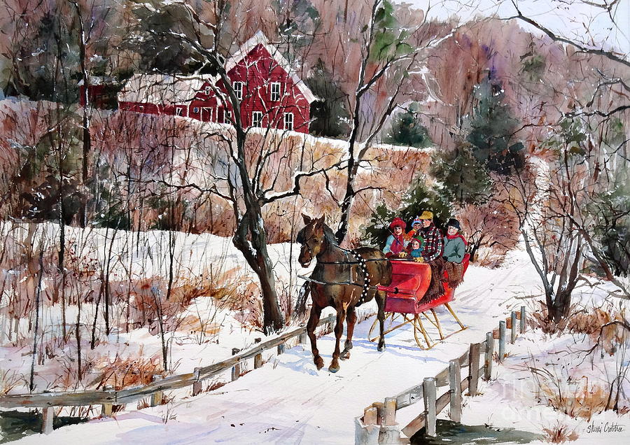 900x636 New England Sleighride Painting By Sherri Crabtree - Sleigh Ride Painting