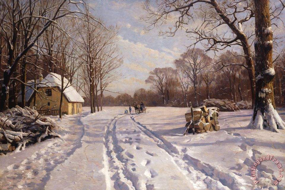 960x640 Peder Monsted A Sleigh Ride Through A Winter Landscape Painting - Sleigh Ride Painting