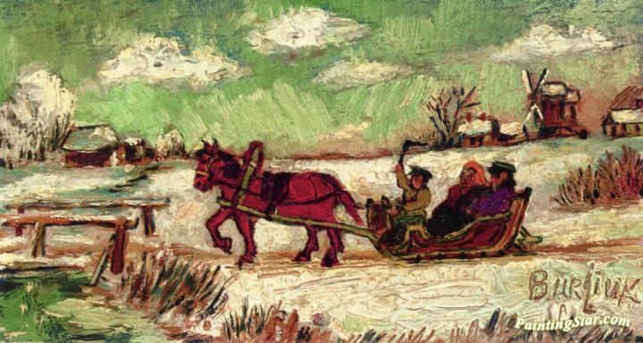 720x384 Russian Sleigh Ride No. Ii Artwork By David Davidovich Burliuk Oil - Sleigh Ride Painting