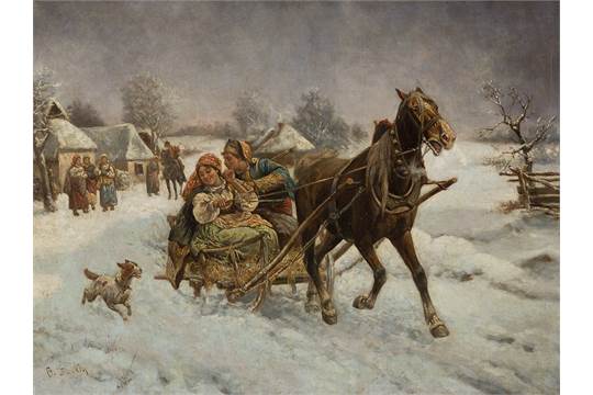 540x360 Sleigh Ride, Oil Painting, Munich School, 19th Century Oil - Sleigh Ride Painting