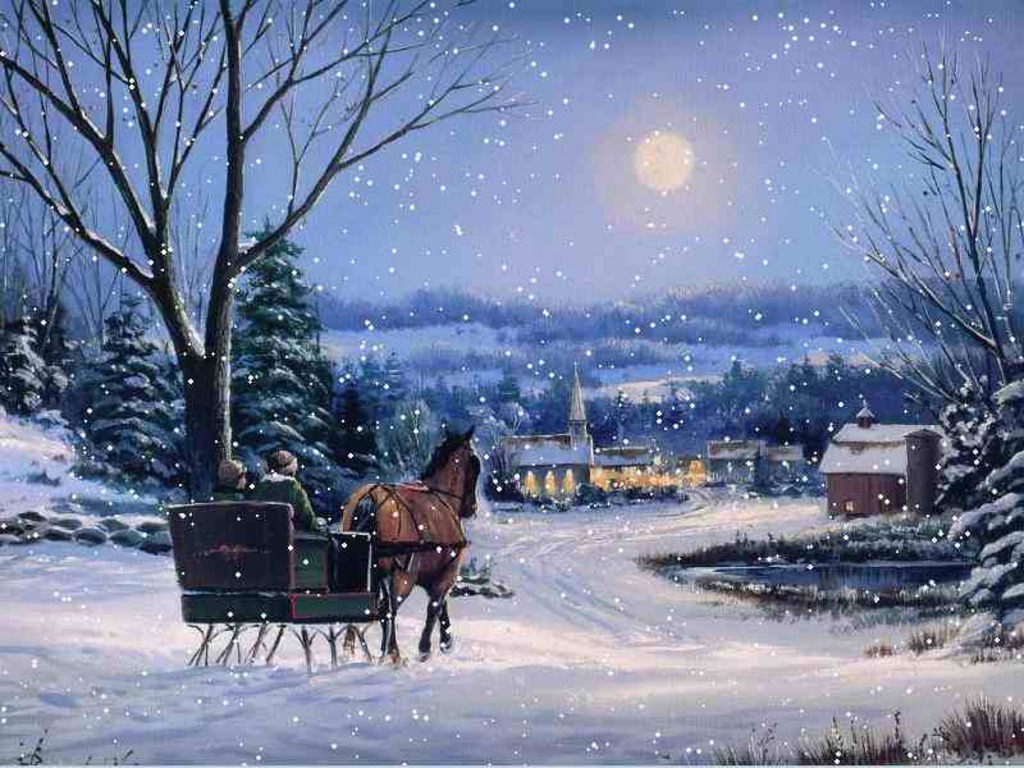 1024x768 British Classical Music The Land Of Lost Content John Carmichael - Sleigh Ride Painting