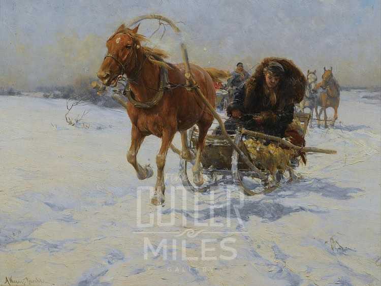 750x563 Sleigh Ride By Alfred Von Wierusz Kowalski Aka Alfred Kowalski - Sleigh Ride Painting