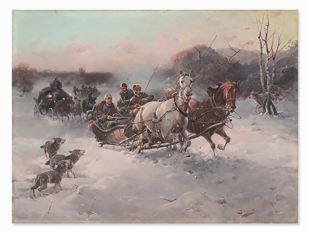 626x470 Sleigh Ride By Alfred Von Wierusz Kowalski On Artnet - Sleigh Ride Painting