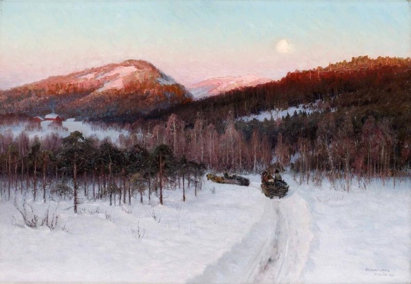 800x554 The Sleigh Ride Painting Anshelm Schultzberg Oil Paintings - Sleigh Ride Painting