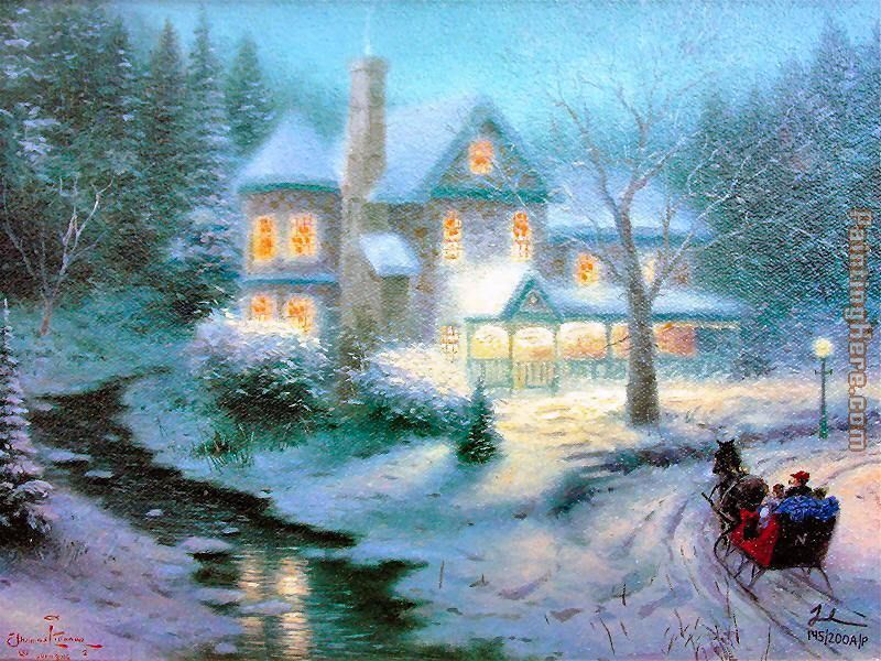 800x600 Thomas Kinkade Moonlit Sleigh Ride Painting Anysize 50% Off - Sleigh Ride Painting