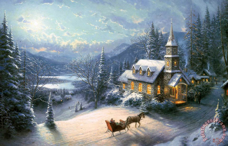 960x615 Thomas Kinkade Sunday Evening Sleigh Ride Painting - Sleigh Ride Painting